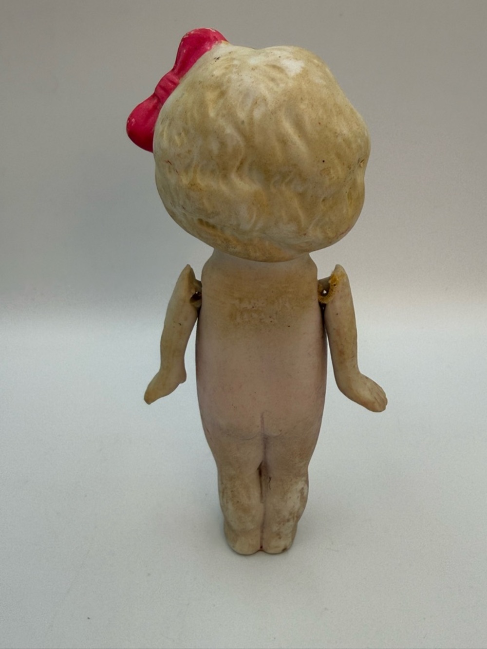 Antique Japan Bisque Kewpie Flapper Doll Strung Arms Blonde Hair Pink Bow - Picture 9 of 11